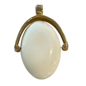 Vintage Acrylic White Oval Pendant Gold Tone Hardware 3 inch length